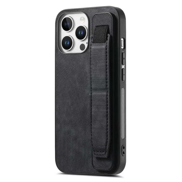 D11 For iPhone 16 Pro Max Case Wristband Leather + TPU Phone Cover