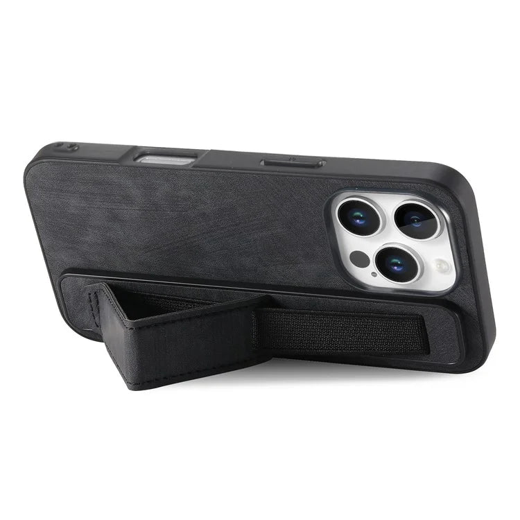 D11 For iPhone 16 Pro Max Case Wristband Leather + TPU Phone Cover