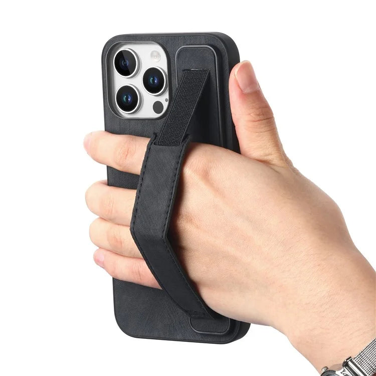 D11 For iPhone 16 Pro Max Case Wristband Leather + TPU Phone Cover