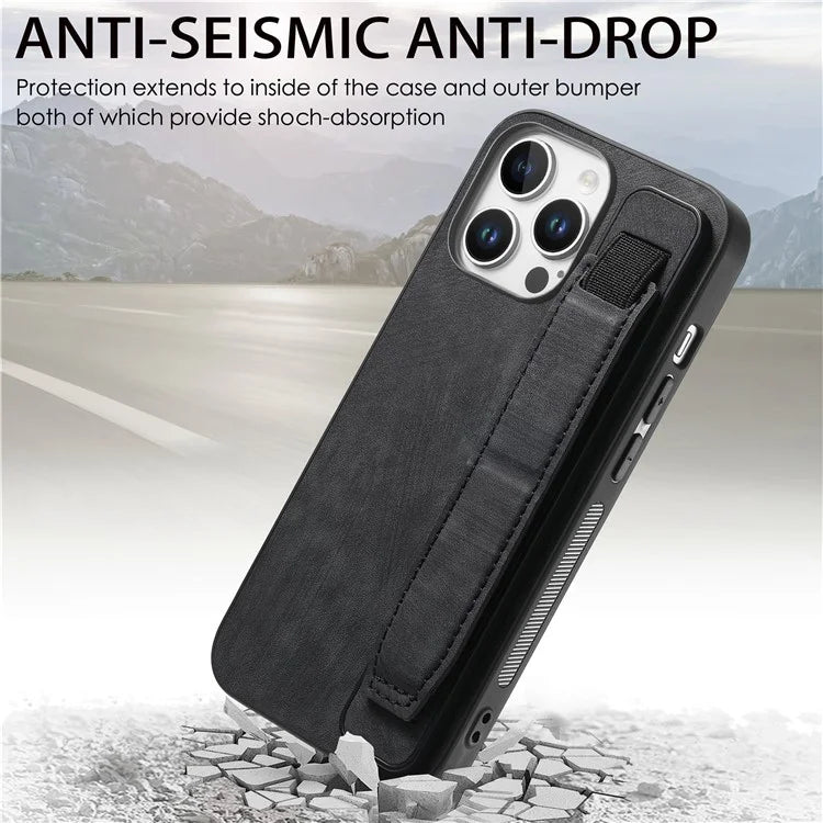 D11 For iPhone 16 Pro Max Case Wristband Leather + TPU Phone Cover
