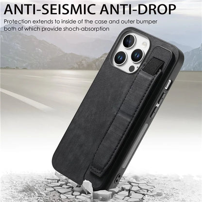 D11 For iPhone 16 Pro Max Case Wristband Leather + TPU Phone Cover