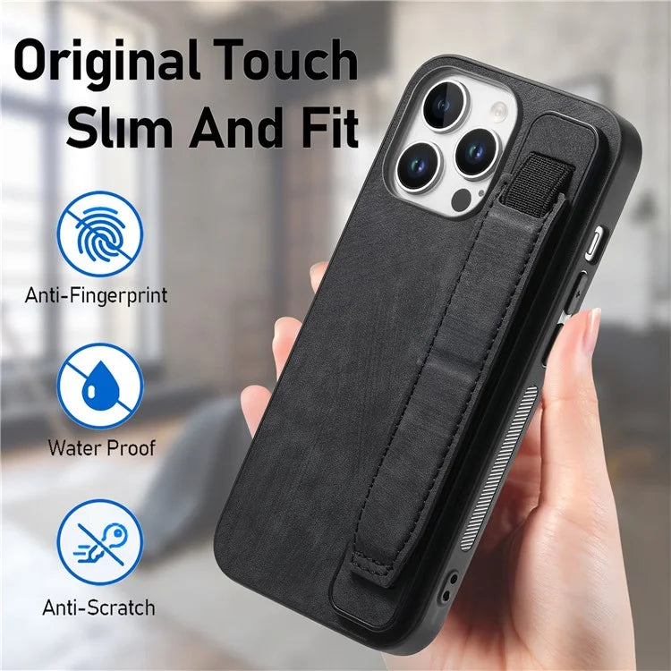 D11 For iPhone 16 Pro Max Case Wristband Leather + TPU Phone Cover
