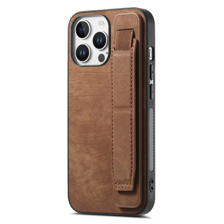 D11 For iPhone 16 Pro Max Case Wristband Leather + TPU Phone Cover