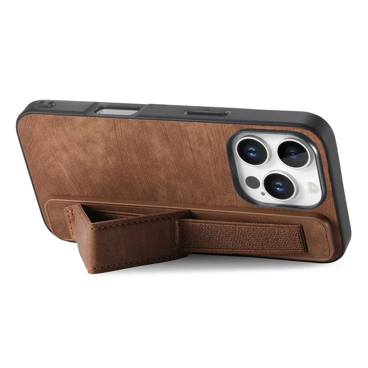 D11 For iPhone 16 Pro Max Case Wristband Leather + TPU Phone Cover
