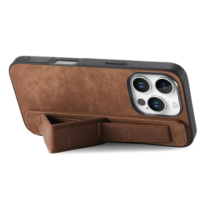 D11 For iPhone 16 Pro Max Case Wristband Leather + TPU Phone Cover