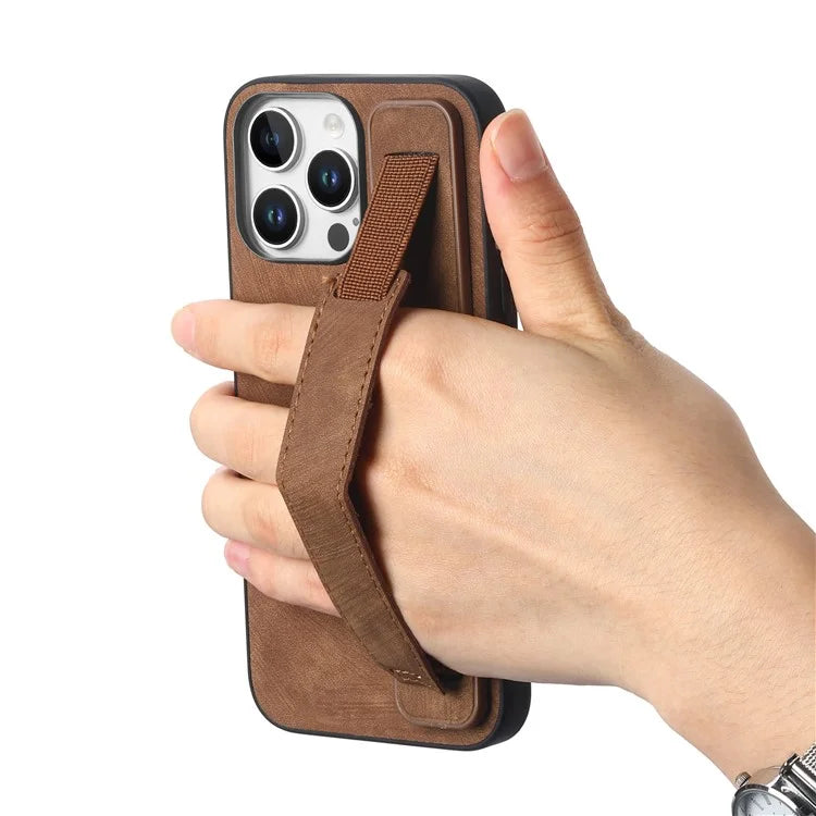 D11 For iPhone 16 Pro Max Case Wristband Leather + TPU Phone Cover