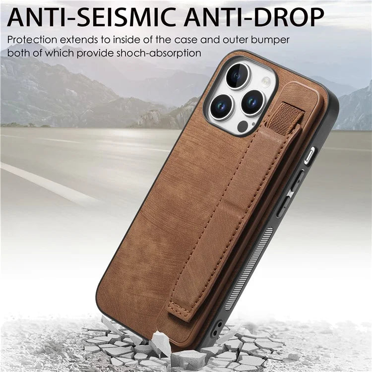 D11 For iPhone 16 Pro Max Case Wristband Leather + TPU Phone Cover