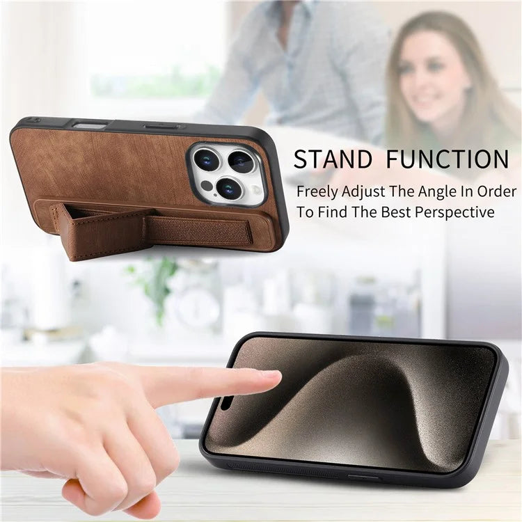 D11 For iPhone 16 Pro Max Case Wristband Leather + TPU Phone Cover