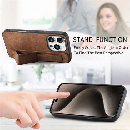D11 For iPhone 16 Pro Max Case Wristband Leather + TPU Phone Cover