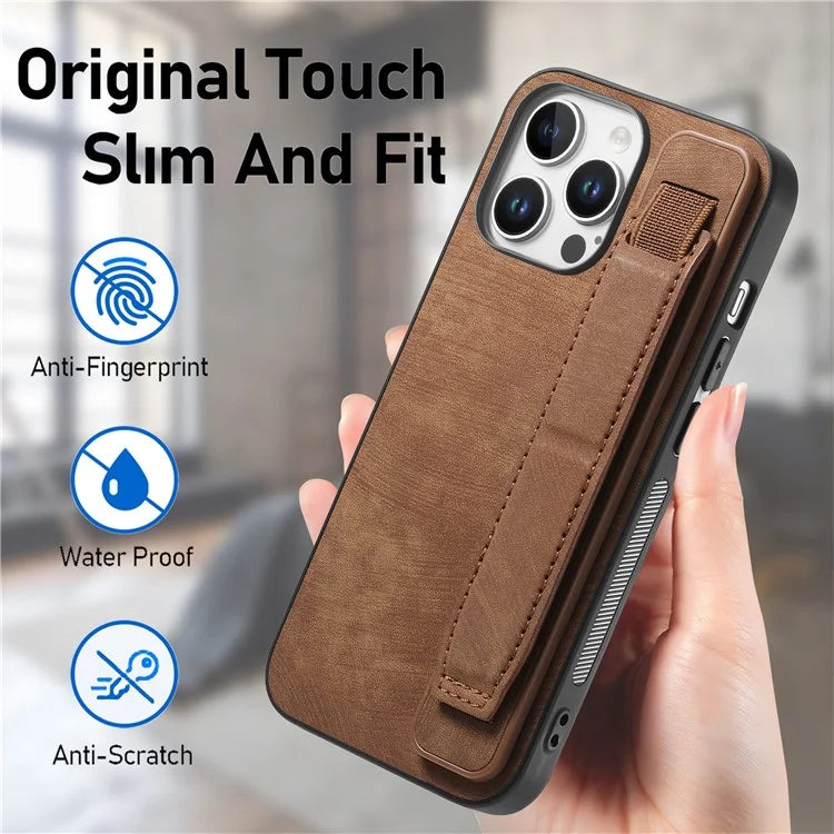 D11 For iPhone 16 Pro Max Case Wristband Leather + TPU Phone Cover