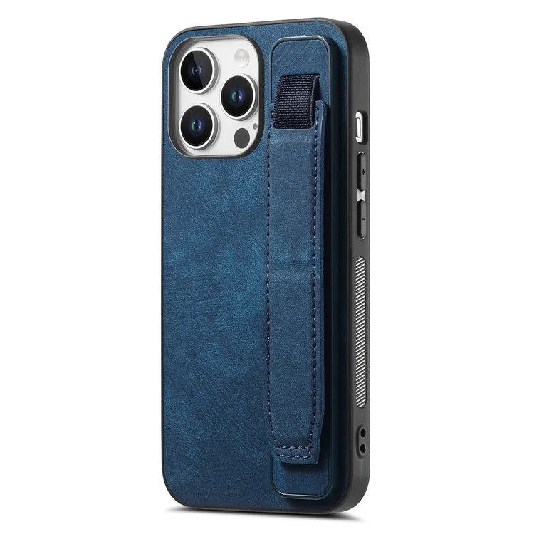 D11 For iPhone 16 Pro Max Case Wristband Leather + TPU Phone Cover