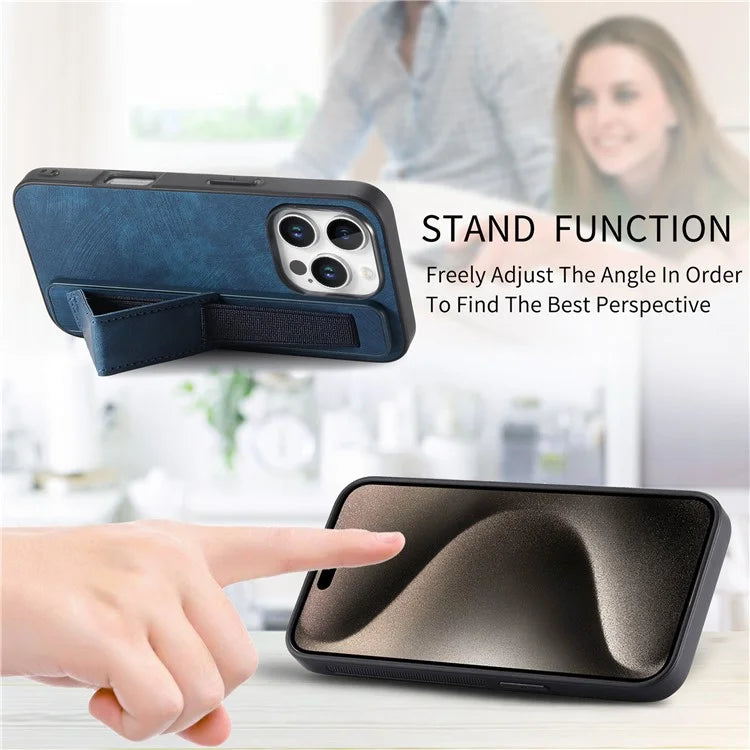 D11 For iPhone 16 Pro Max Case Wristband Leather + TPU Phone Cover