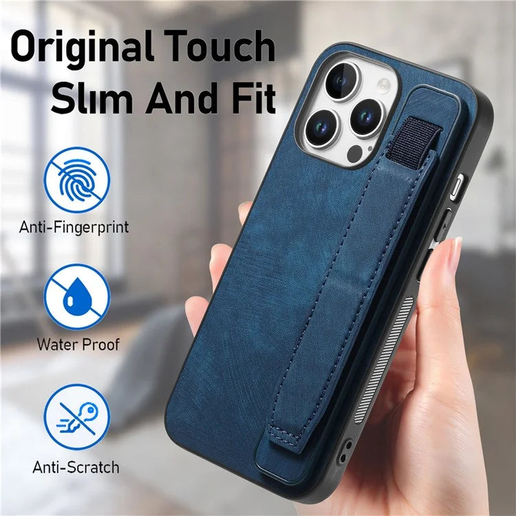 D11 For iPhone 16 Pro Max Case Wristband Leather + TPU Phone Cover