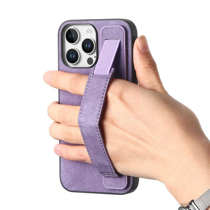 D11 For iPhone 16 Pro Max Case Wristband Leather + TPU Phone Cover