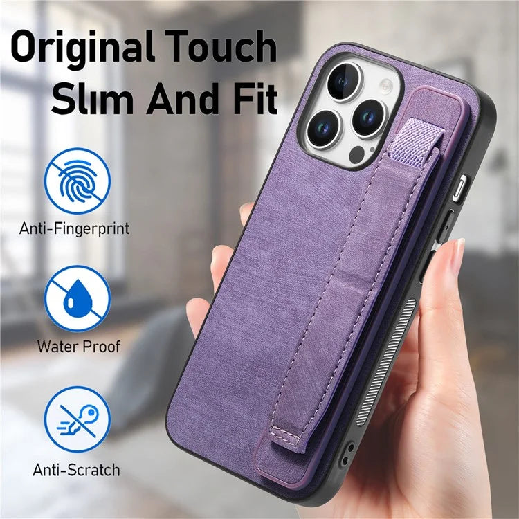 D11 For iPhone 16 Pro Max Case Wristband Leather + TPU Phone Cover