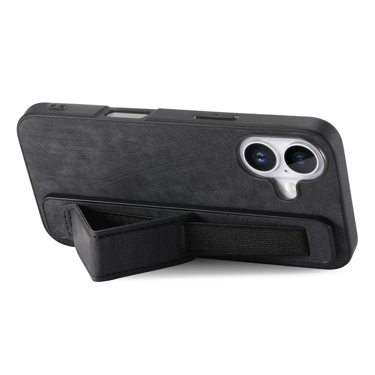 D11 For iPhone 16 Plus Case Wristband Leather + TPU Phone Cover