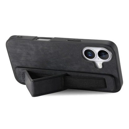 D11 For iPhone 16 Plus Case Wristband Leather + TPU Phone Cover