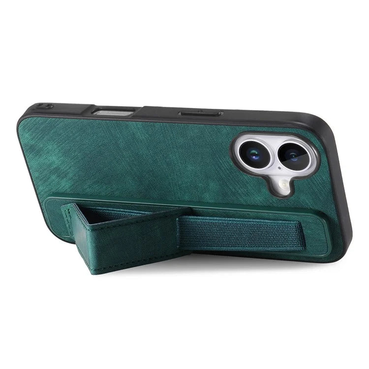 D11 For iPhone 16 Plus Case Wristband Leather + TPU Phone Cover