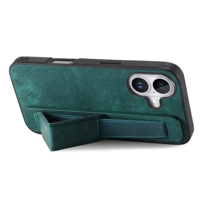 D11 For iPhone 16 Plus Case Wristband Leather + TPU Phone Cover