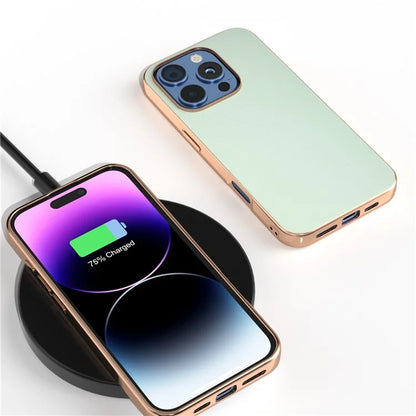 For iPhone 16 Pro Case Electroplating Edge PU Leather Coated TPU+PC Phone Cover