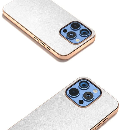 For iPhone 16 Pro Case Electroplating Edge PU Leather Coated TPU+PC Phone Cover