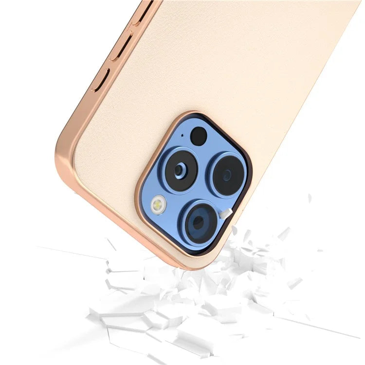 For iPhone 16 Pro Case Electroplating Edge PU Leather Coated TPU+PC Phone Cover