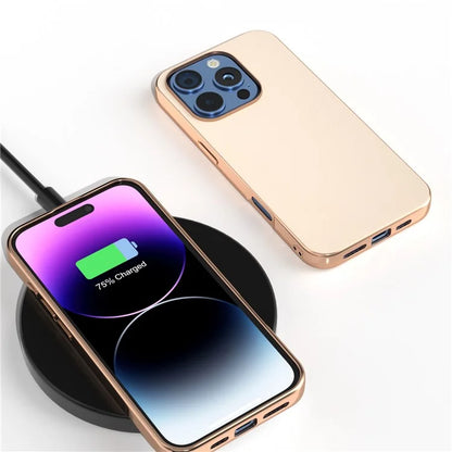 For iPhone 16 Pro Case Electroplating Edge PU Leather Coated TPU+PC Phone Cover