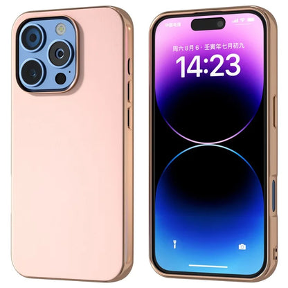 For iPhone 16 Pro Case Electroplating Edge PU Leather Coated TPU+PC Phone Cover