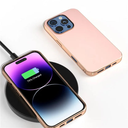 For iPhone 16 Pro Case Electroplating Edge PU Leather Coated TPU+PC Phone Cover