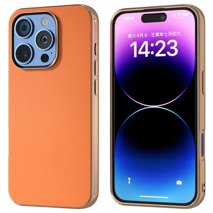 For iPhone 16 Pro Case Electroplating Edge PU Leather Coated TPU+PC Phone Cover