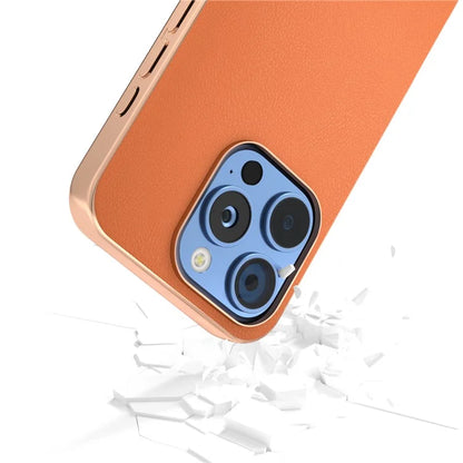 For iPhone 16 Pro Case Electroplating Edge PU Leather Coated TPU+PC Phone Cover