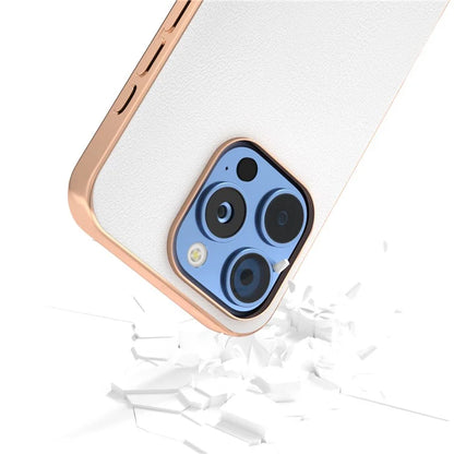 For iPhone 16 Pro Case Electroplating Edge PU Leather Coated TPU+PC Phone Cover