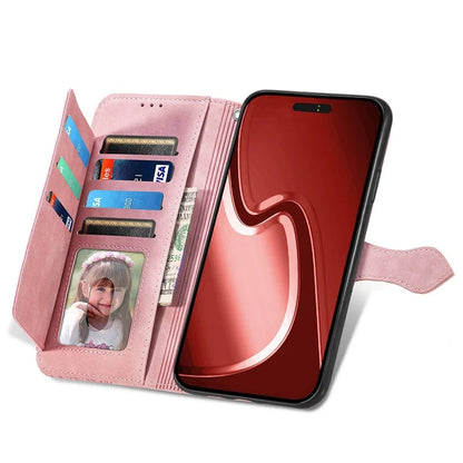 For iPhone 16 Pro Max Case Zipper Wallet PU Leather Flower Imprint Phone Cover