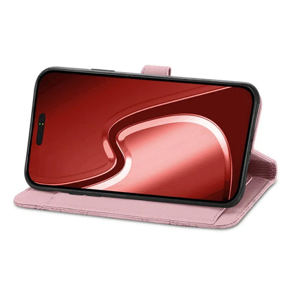 For iPhone 16 Pro Max Case Zipper Wallet PU Leather Flower Imprint Phone Cover