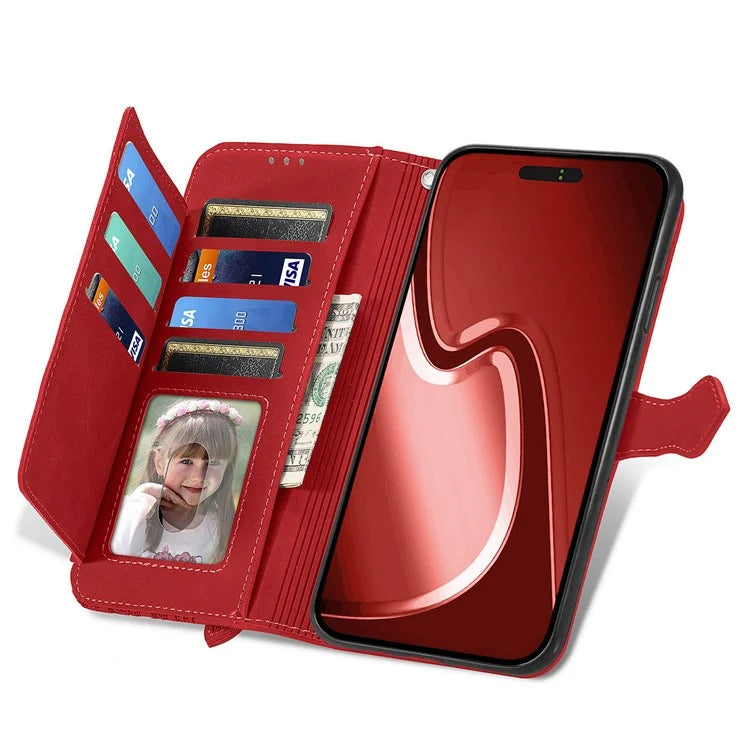 For iPhone 16 Pro Max Case Zipper Wallet PU Leather Flower Imprint Phone Cover