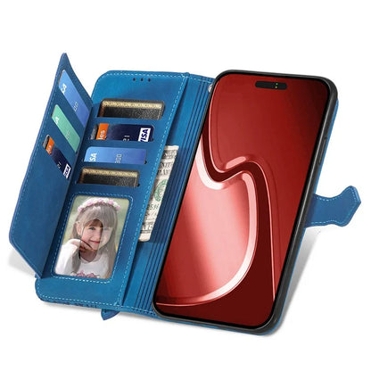 For iPhone 16 Pro Max Case Zipper Wallet PU Leather Flower Imprint Phone Cover