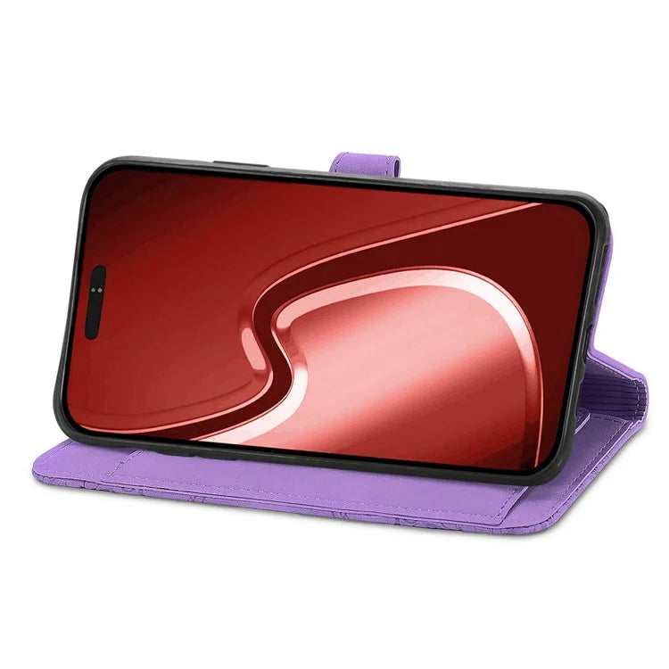 For iPhone 16 Pro Max Case Zipper Wallet PU Leather Flower Imprint Phone Cover