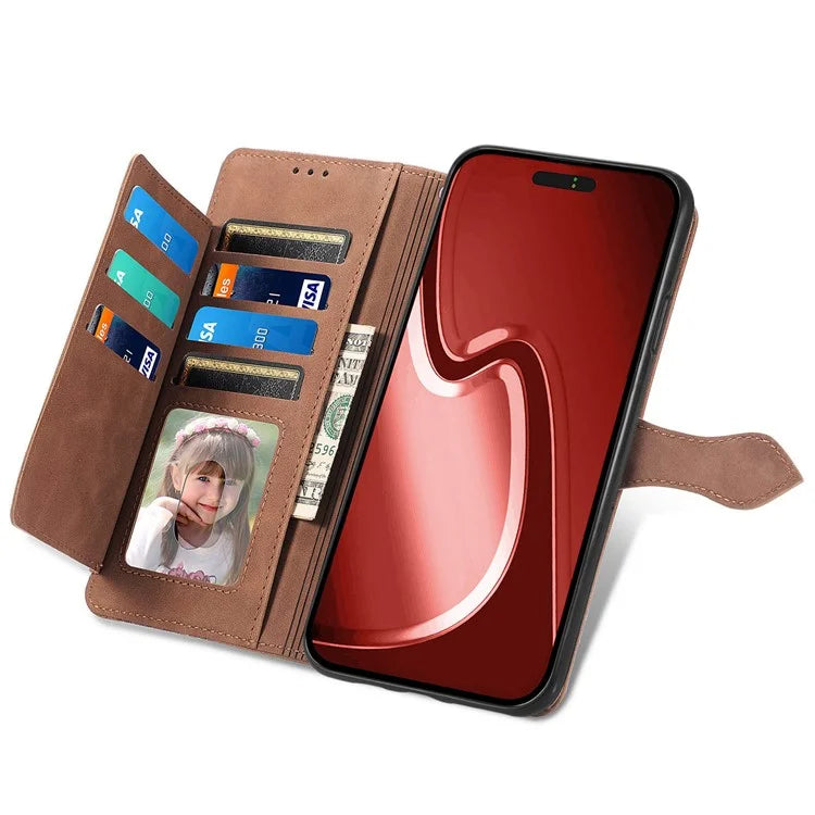 For iPhone 16 Pro Max Case Zipper Wallet PU Leather Flower Imprint Phone Cover