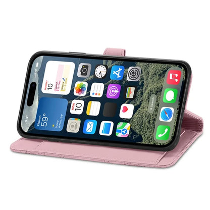 For iPhone 16 Case Zipper Wallet PU Leather Flower Imprint Phone Cover