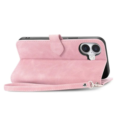 For iPhone 16 Case Zipper Wallet PU Leather Flower Imprint Phone Cover