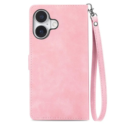 For iPhone 16 Case Zipper Wallet PU Leather Flower Imprint Phone Cover