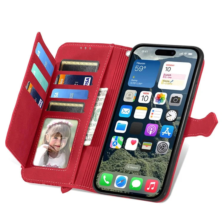 For iPhone 16 Case Zipper Wallet PU Leather Flower Imprint Phone Cover