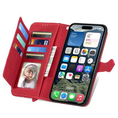 For iPhone 16 Case Zipper Wallet PU Leather Flower Imprint Phone Cover