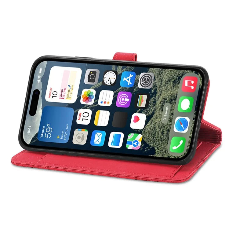 For iPhone 16 Case Zipper Wallet PU Leather Flower Imprint Phone Cover