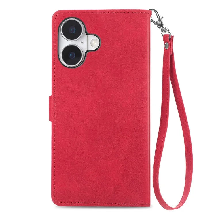 For iPhone 16 Case Zipper Wallet PU Leather Flower Imprint Phone Cover