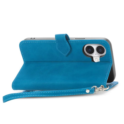 For iPhone 16 Case Zipper Wallet PU Leather Flower Imprint Phone Cover