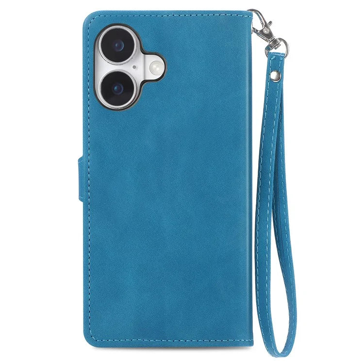 For iPhone 16 Case Zipper Wallet PU Leather Flower Imprint Phone Cover
