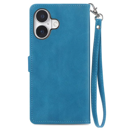For iPhone 16 Case Zipper Wallet PU Leather Flower Imprint Phone Cover