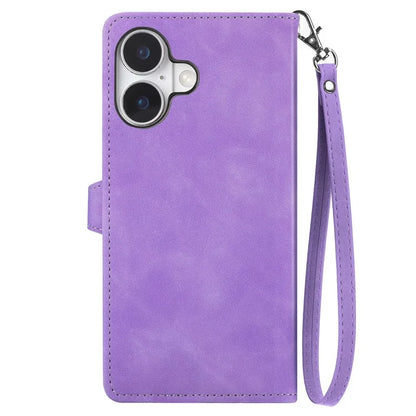 For iPhone 16 Case Zipper Wallet PU Leather Flower Imprint Phone Cover