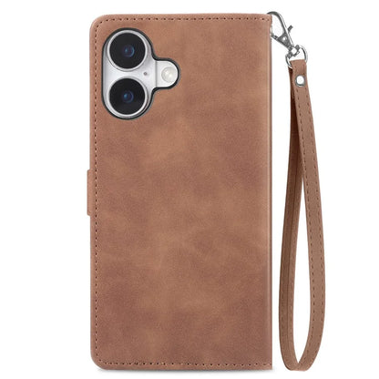 For iPhone 16 Case Zipper Wallet PU Leather Flower Imprint Phone Cover
